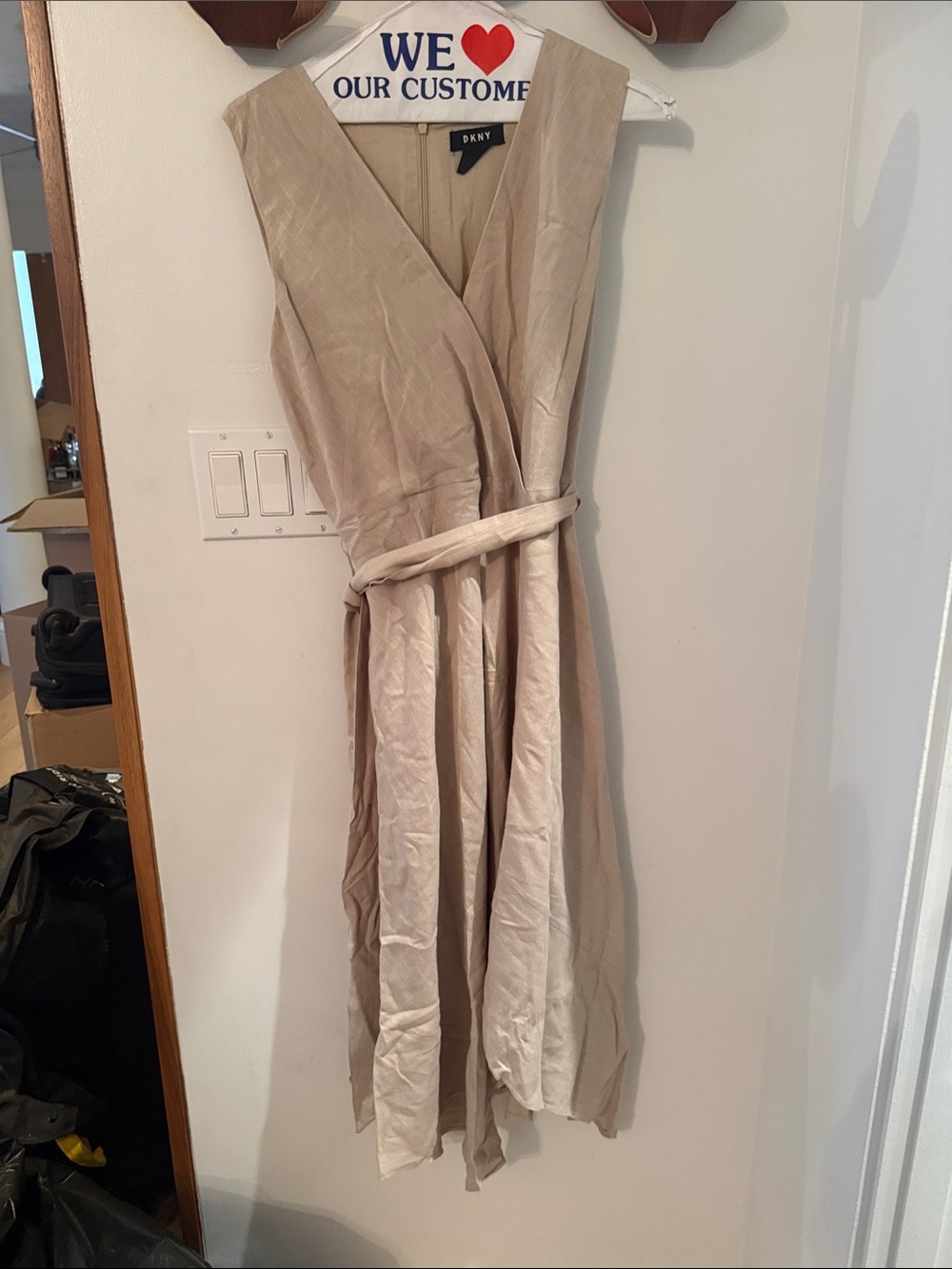 DKNY Taupe Beige Wrap Midi Dress